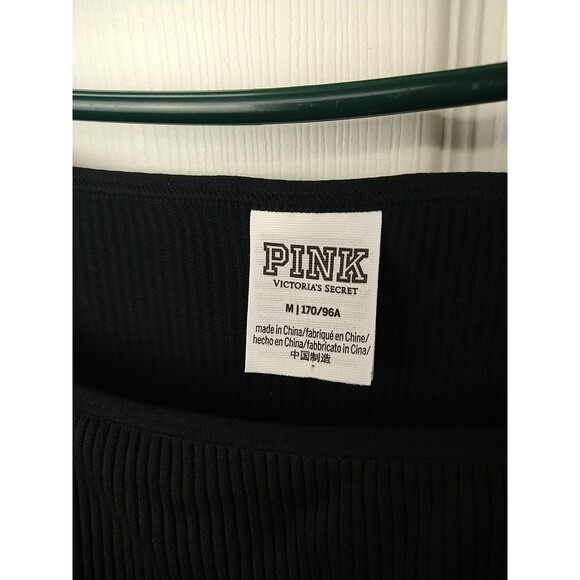 Pink Victoria Secret Woman M Black Long Sleeve Bodysuit Square Neck Ribbed - Picture 3 of 8